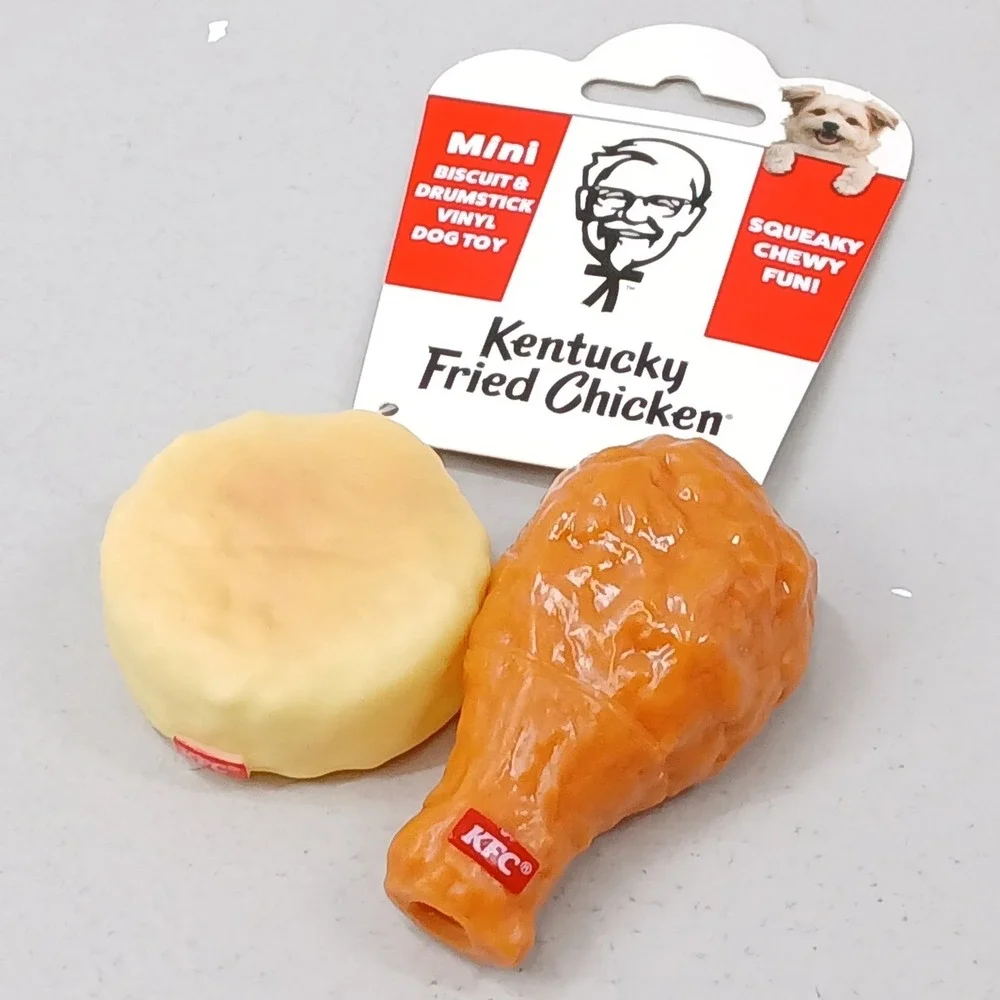 KFC Dog Toy 3pc Set Mini Soda Cup Biscuit Drumstick Small Dogs Red White